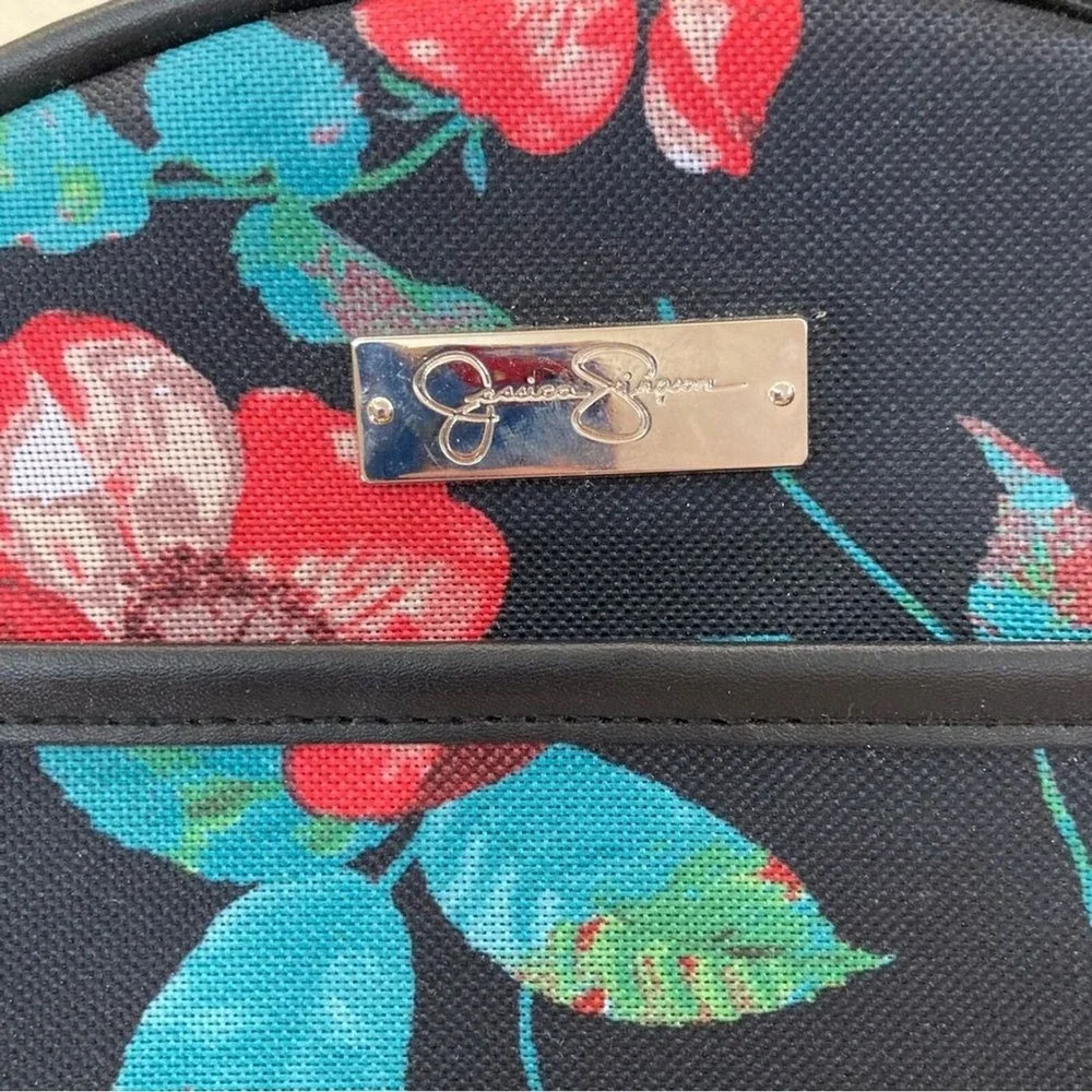New Jessica‎ Simpson Makeup Bag Travel Black Red Floral Carry On West Coast